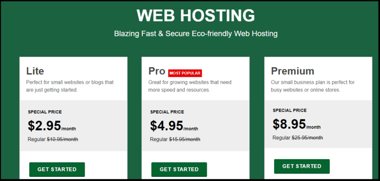 GreenGeeks web hosting pricing