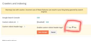 Custom robots header tag settings blogger