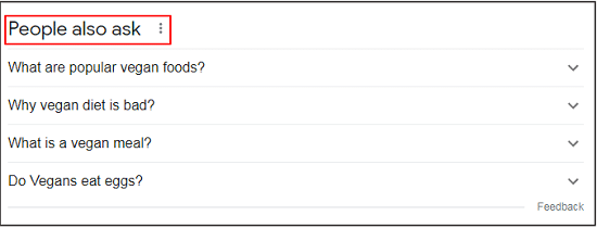 Google people also ask for keyword vegan food