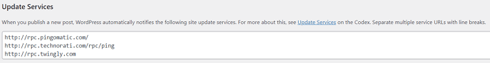 WordPress ping services