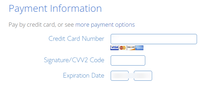 payment information for Bluehost hosting