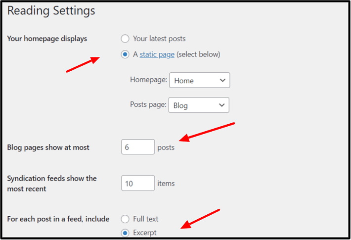 reading settings for new blog