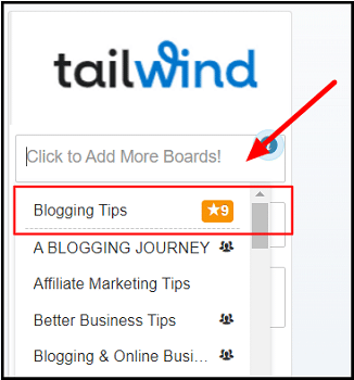 Pinterest board lists feature in Tailwind