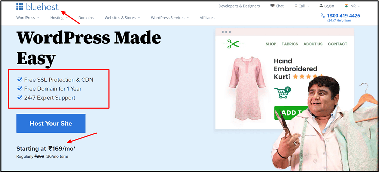 Bluehost review best WordPress hosting India page