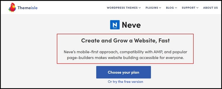 Neve best WordPress theme homepage