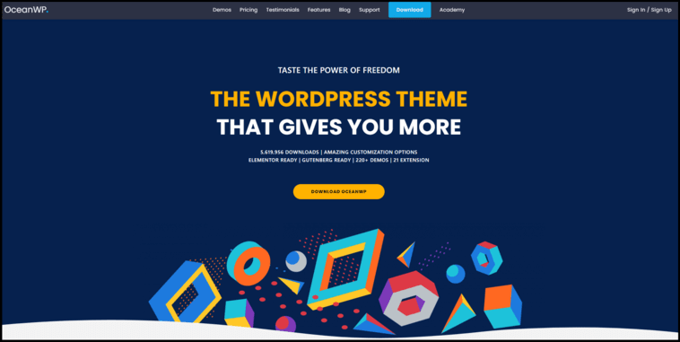 ocean wp best WordPress theme homepage