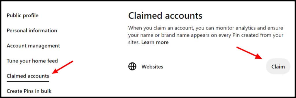 claim your website on your Pinterest account
