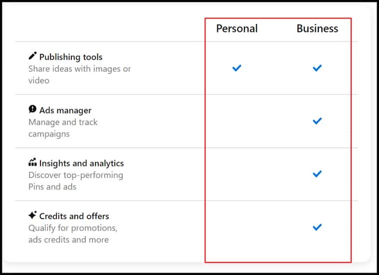 Pinterest personal account vs business account