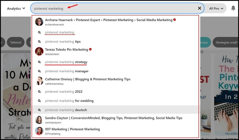 keyword research using Pinterest Autocomplete