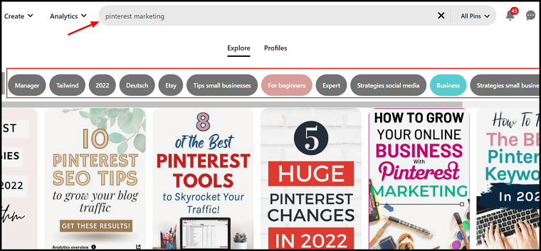 Pinterest guided keyword search