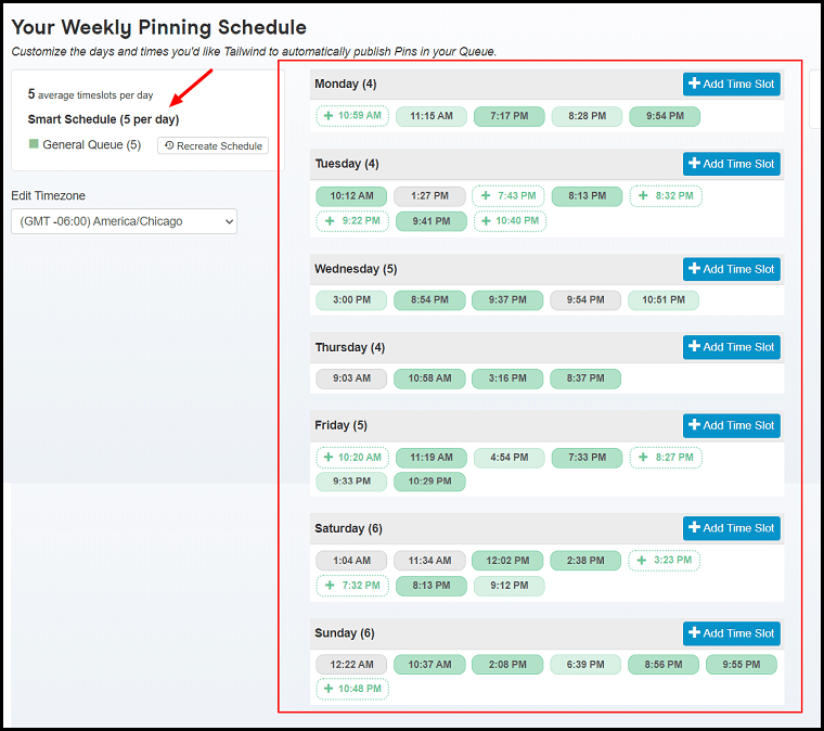 Tailwind weekly pinning smart schedule