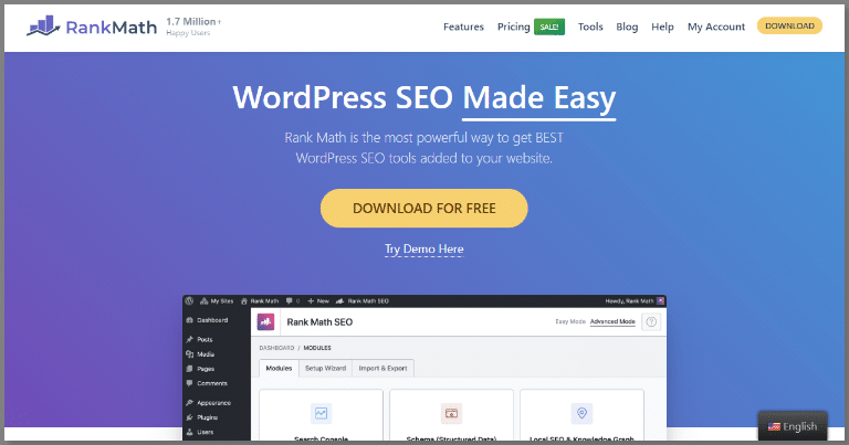 rank math seo best wordpress plugin home page