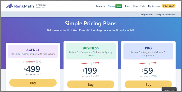 rank math seo wordpress plugin pricing