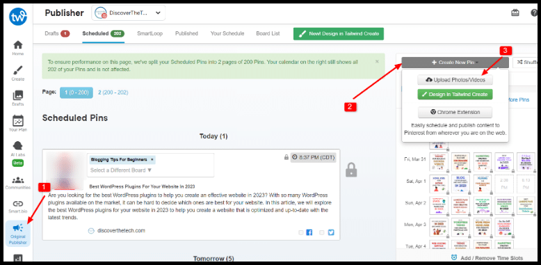 schedule pinterest pins on tailwind using original publisher