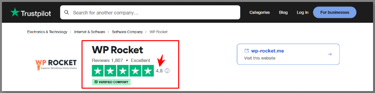 wp rocket plugin rating on trustpilot