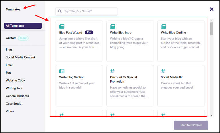 copy.ai content templates and tools