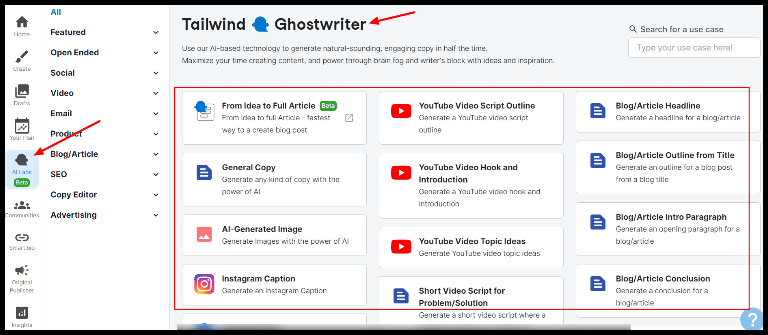 tailwind ghostwriter ai writing tool