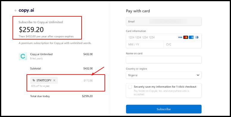 Copy ai 40% discount using coupon code STARTCOPY