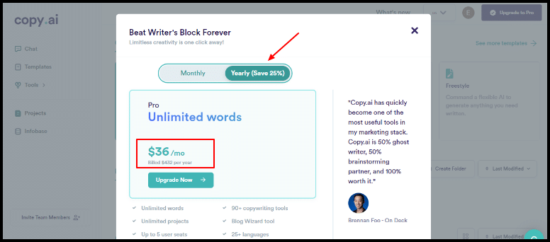 Copy.ai yearly premium price