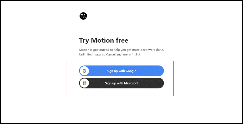 Motion get started and signup page