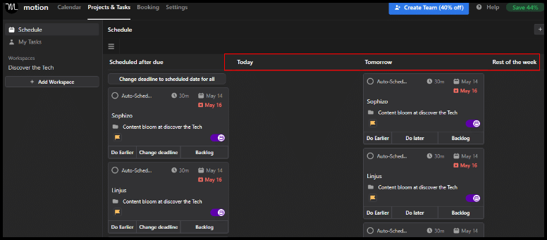 Motion Schedule and daily task