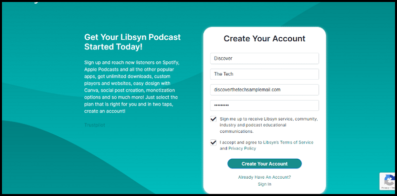 create libsyn account to start podcast