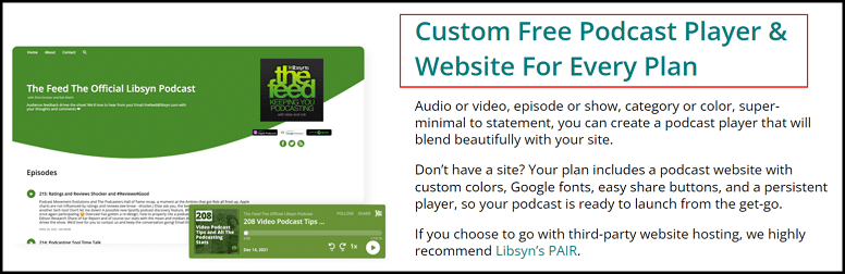 free website and podcast player with libsyn podcast hosting